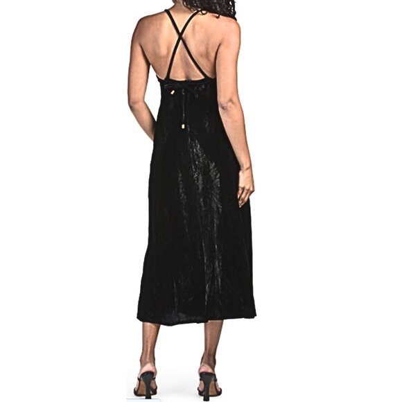 FARM Rio Richelieu Black Velvet Midi Slip Dress Medium, Elegant Designer Dress - Picture 3 of 4